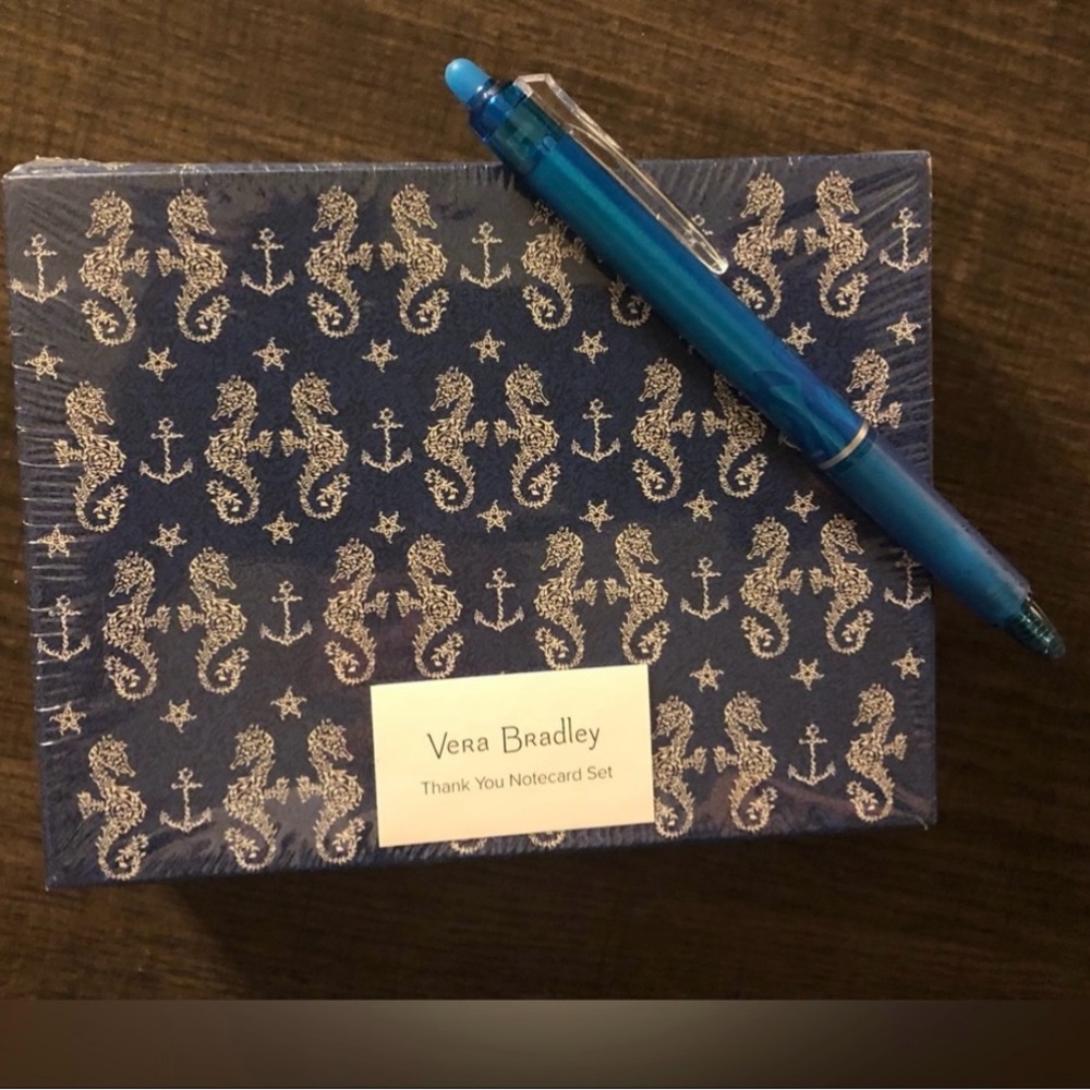 Vera Bradley Thank You Notecard Set. Navy Seahorse Design-EB